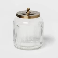Medium Glass Bath Canister Brass - Threshold™ -Haven Home Store GUEST f121f021 a954 4a93 a3fb bd9f52fc73ce