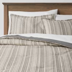 7pc Reversible Printed Stripe Comforter Bedding Set With Sheets Gray - Threshold™ -Haven Home Store GUEST f41d03d2 3801 4392 8248 e1931b719926