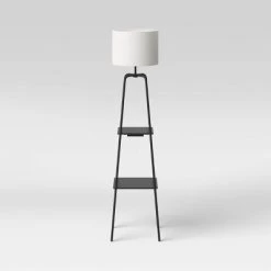 20" Etagere Power Source Shelf Floor Lamp Black Metal/Wood - Threshold™: USB Port, Modern Design