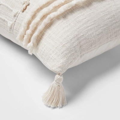 Oversized Oblong Woven Knotted Fringe Decorative Throw Pillow Natural - Threshold™: Cotton, Indoor Rectangle Accent Pillow 3 Oversized Oblong Woven Knotted Fringe Decorative Throw Pillow Natural - Threshold™: Cotton, Indoor Rectangle Accent Pillow - Image 3